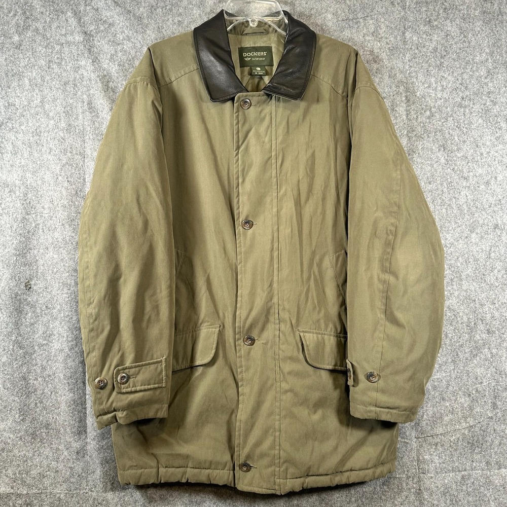 Vtg Dockers Canvas Barn Jacket Field Coat Mens Large Army Green Chore Long Quilt